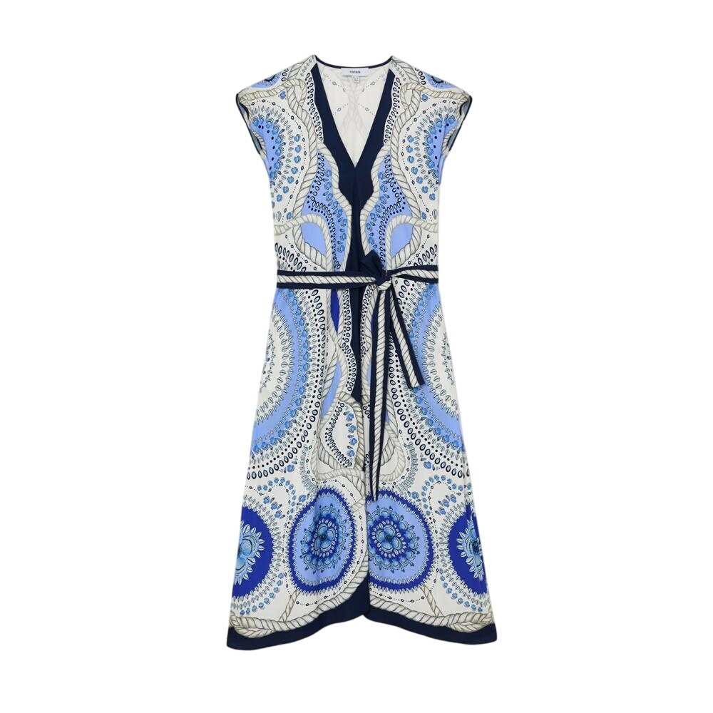 REISS Heidi Scarf-Print Belted Midi Dress